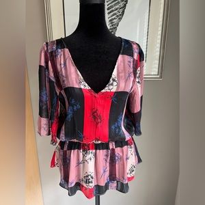 BCBG Pink/red floral blouse